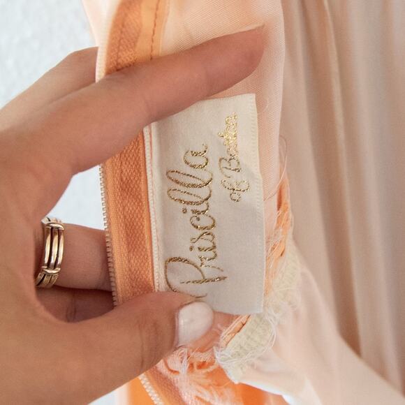 Vintage Priscilla of Boston Ruffle Shoulder Peach 60s Prom Dress Gown - Picture 4 of 5